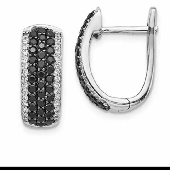 Sterling Silver Black Hoop Earring Simulated diamonds Black gothic Sparkly - Picture 14 of 15
